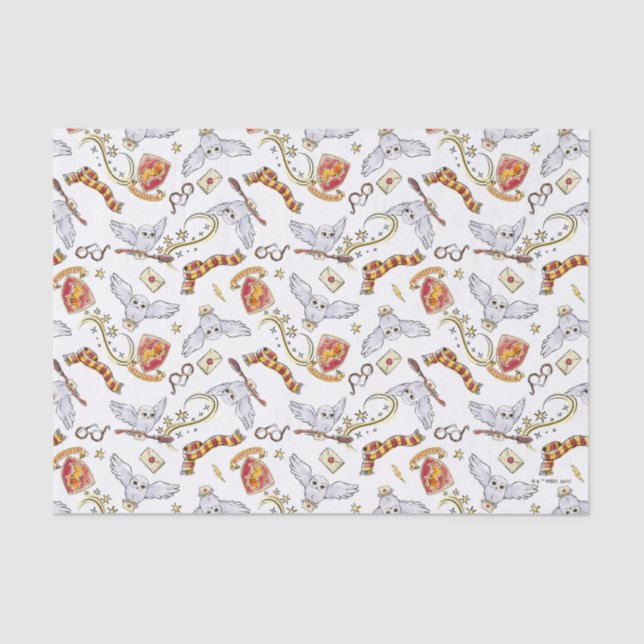Watercolor GRYFFINDOR™ Hedwig Pattern Tissue Paper (Front)