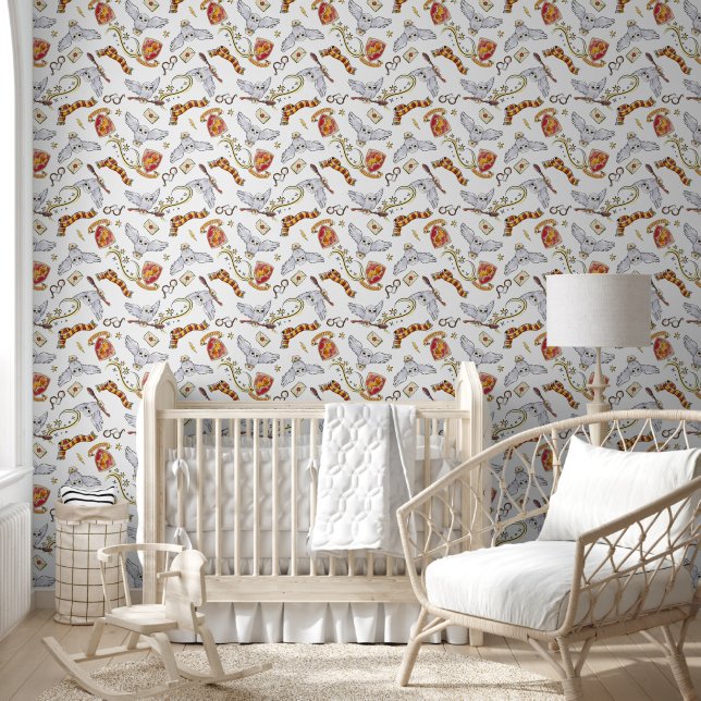 Watercolor GRYFFINDOR™ Hedwig Pattern Wallpaper (Kids)