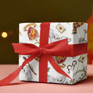 Watercolor GRYFFINDOR™ Hedwig Pattern Wrapping Paper Sheet