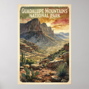 Watercolor Guadalupe Mountains National Park Retro Poster