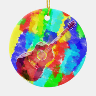 Watercolor Guitar Ceramic Tree Decoration