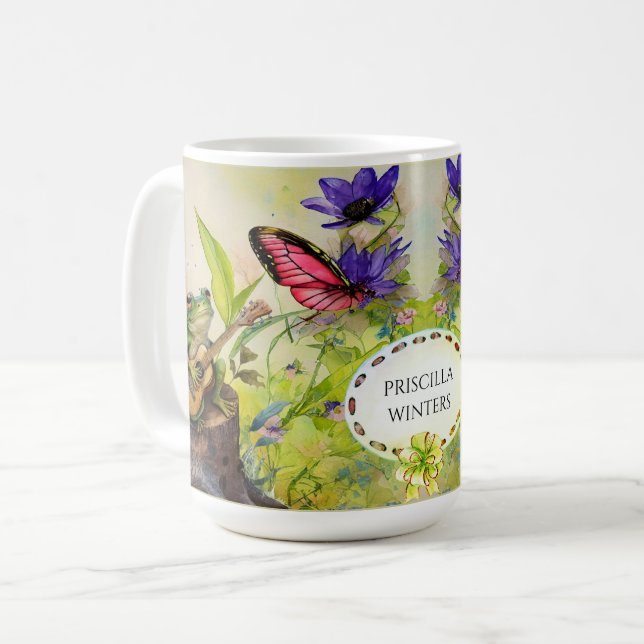  Watercolor Guitar Frog Butterfly Coffee Mug (Front Left)
