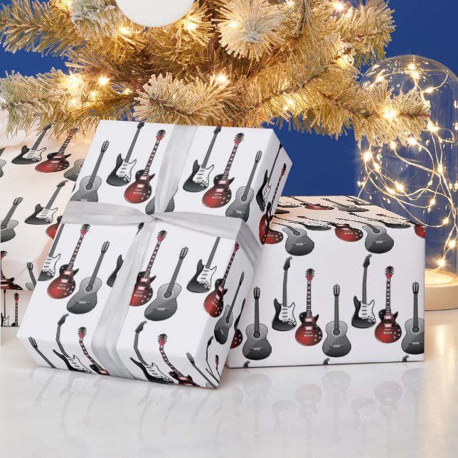 Watercolor Guitar  Music Musician Silhouette Wrapp Wrapping Paper (Holidays)