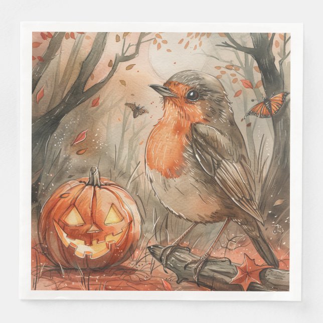 Watercolor Halloween Bird for Decoupage Napkin (Front)