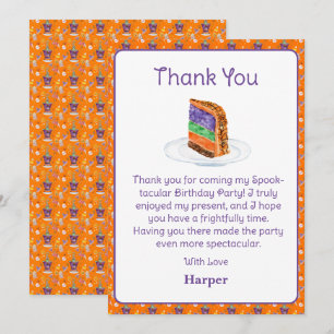 Watercolor Halloween Birthday Cake Thank You Invitation