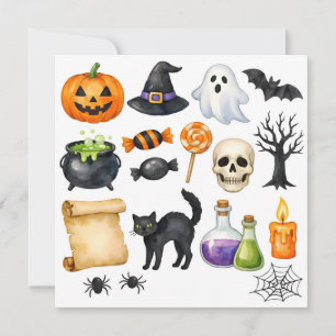 Watercolor Halloween Collage Holiday Card