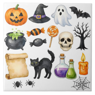 Watercolor Halloween Collage Tile