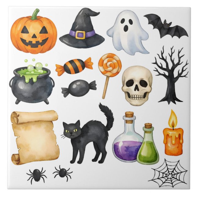 Watercolor Halloween Collage  Tile (Front)