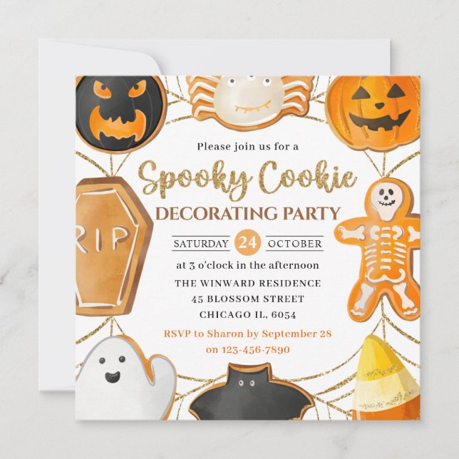 Watercolor Halloween Cookie Decorating Party Invitation (Front)