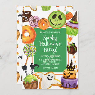 Watercolor Halloween Cookies and Sweets Party Invitation