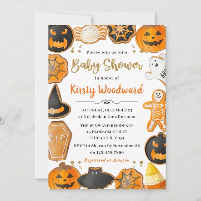 Watercolor Halloween Cookies Baby Shower Invitation (Front)
