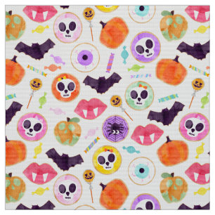 Watercolor Halloween Cookies Spooky Pattern Fabric