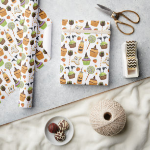 Watercolor Halloween Cupcakes and Sweets Wrapping Paper