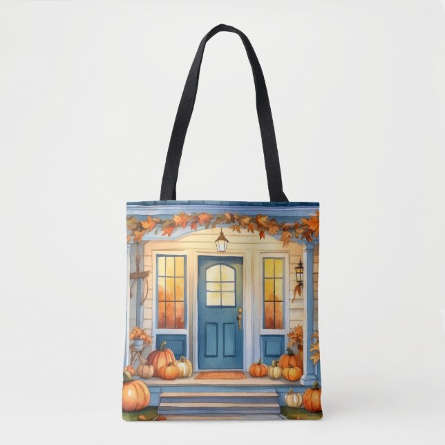 Watercolor Halloween Fall Pumpkins Autumn Leaves   Tote Bag (Front)