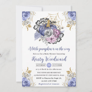 Watercolor Halloween Floral Pumpkins Baby Shower Invitation