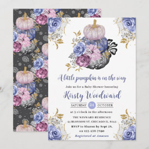 Watercolor Halloween Floral Pumpkins Baby Shower Invitation