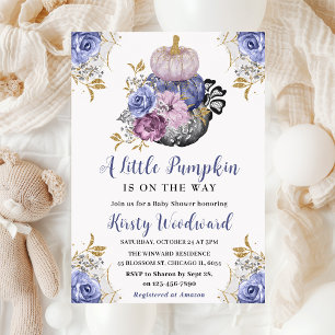 Watercolor Halloween Floral Pumpkins Baby Shower Invitation