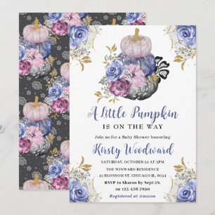 Watercolor Halloween Floral Pumpkins Baby Shower Invitation