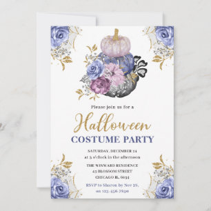 Watercolor Halloween Floral Pumpkins Costume Party Invitation