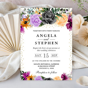 Watercolor Halloween Flowers Wedding Invitation