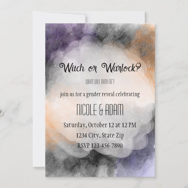 Watercolor Halloween Gender Reveal Invitation (Front)
