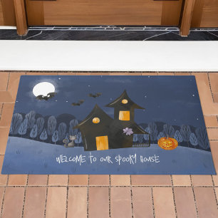 Watercolor Halloween Haunted House Doormat