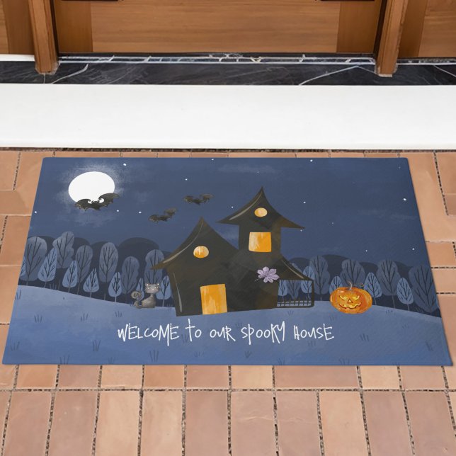 Watercolor Halloween Haunted House Doormat (Creator Uploaded)