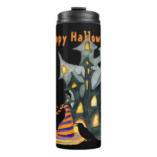 Watercolor Halloween House & Hat   Thermal Tumbler