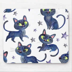 Watercolor Halloween illustration with black cats Mouse Mat