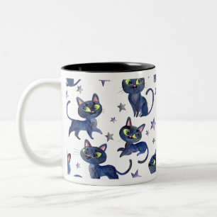 Watercolor Halloween illustration with black cats Two-Tone Coffee Mug