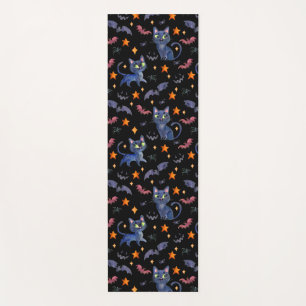 Watercolor Halloween illustration with black cats  Yoga Mat