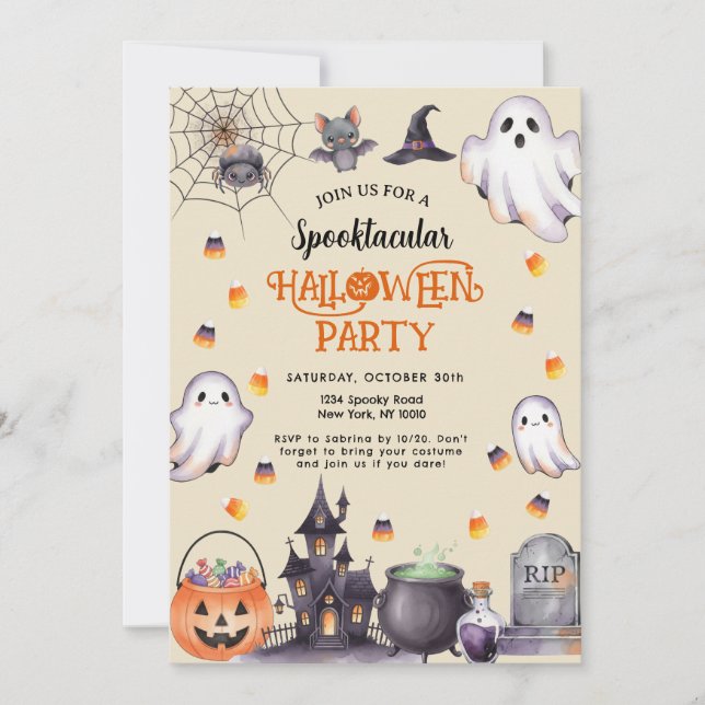 Watercolor Halloween Invitation – Spooky & Stylish (Front)