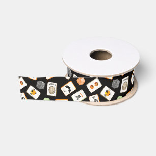 Watercolor Halloween Mahjong Tiles Grosgrain Ribbon