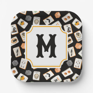 Watercolor Halloween Mahjong Tiles Monogram Paper Plate