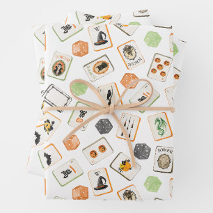 Watercolor Halloween Mahjong Tiles Wrapping Paper Sheet
