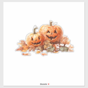 Watercolor Halloween Pumpkins with Autumn Leaves O