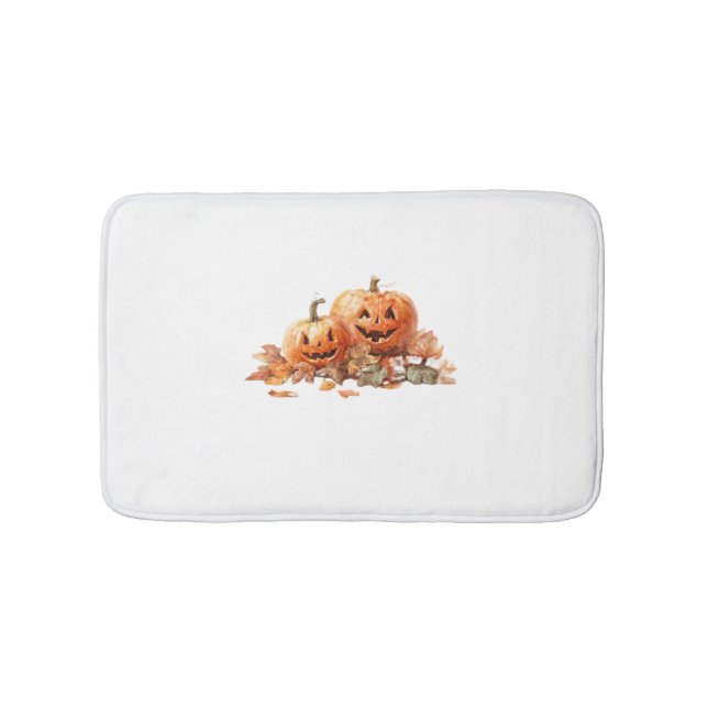 Watercolor Halloween Pumpkins with Autumn Leaves O Bath Mat (Front)