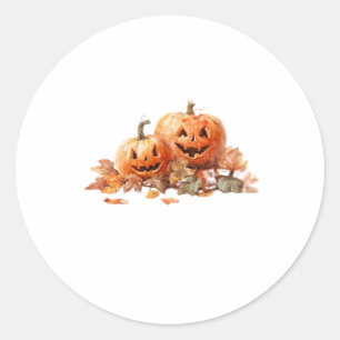 Watercolor Halloween Pumpkins with Autumn Leaves O Classic Round Sticker