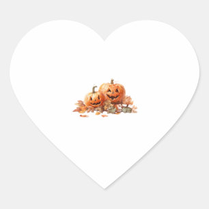 Watercolor Halloween Pumpkins with Autumn Leaves O Heart Sticker