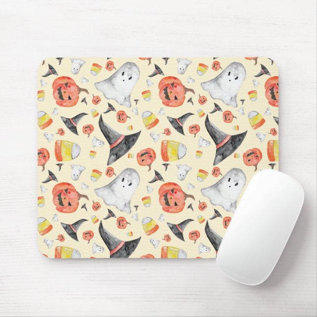Watercolor Halloween Spooky Cute Ghost Witch Candy Mouse Mat (With Mouse)