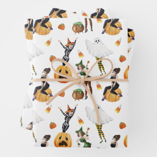 Watercolor Halloween Stylish Fashion Witch Ladies Wrapping Paper Sheet