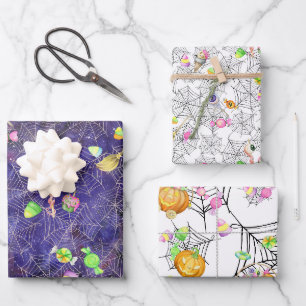 Watercolor Halloween Treats Carved Pumpkins Wrapping Paper Sheet