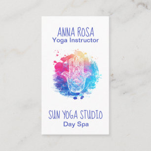 *~* Watercolor Hamsa Hand Yoga Spa Business Card