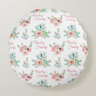 Watercolor Hand Draw Exotic Cacti Set With Flowers Round Cushion