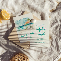Watercolor Hand Drawn Beach View Colourful Wedding