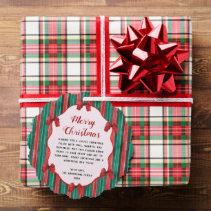 Watercolor Hand Drawn Bows Stripes Christmas Photo Tree Decoration Card