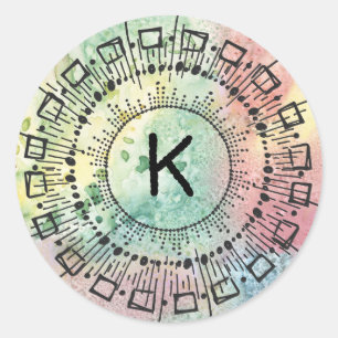 Watercolor Hand Drawn Circles Lines Starburst Classic Round Sticker