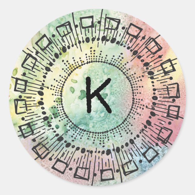 Watercolor Hand Drawn Circles Lines Starburst Classic Round Sticker (Front)