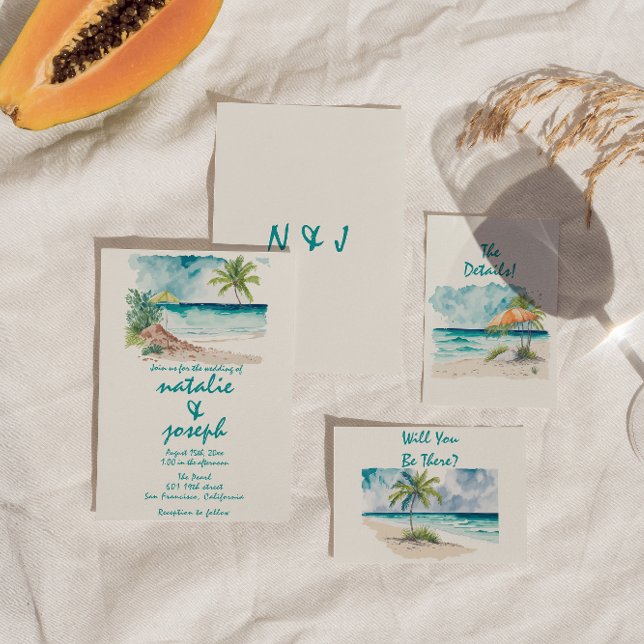 Watercolor Hand Drawn Colourful Beach Wedding Invitation (Creator Uploaded)