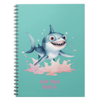 Watercolor Hand Drawn Cute Playful Baby Shark Notebook